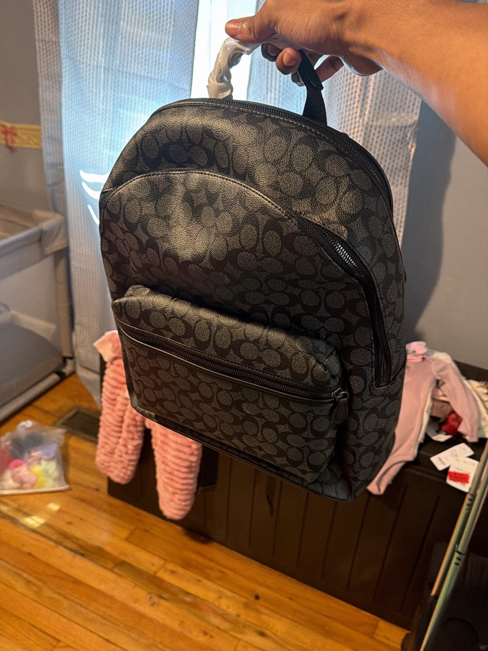 Coach Men's Signature Mono Compact Backpack in Charcoal Black